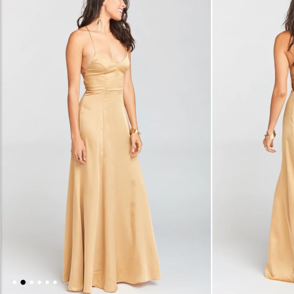 Show Me Your Mumu Godshaw Goddess Gown True Gold Luxe Satin S